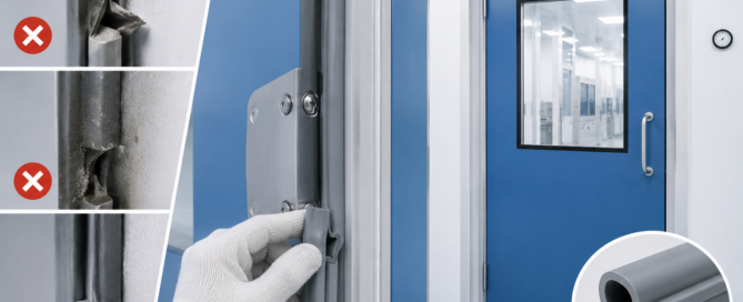 cleanroom installers checking door seals during cleanroom installation